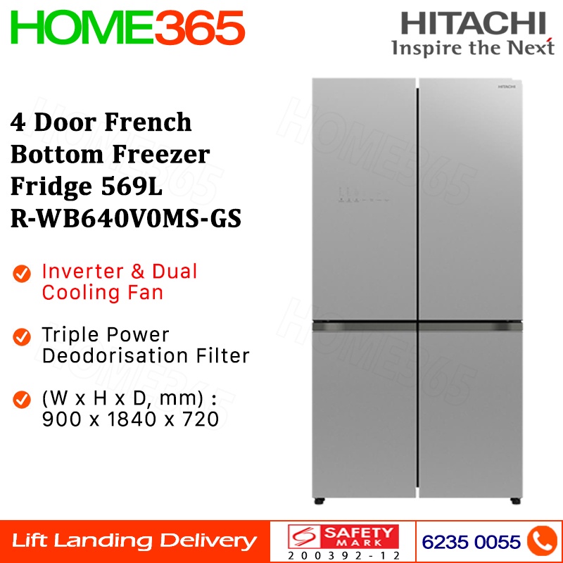 Hitachi 4 Door French Bottom Freezer Fridge 569L RWB640V0MS Shopee