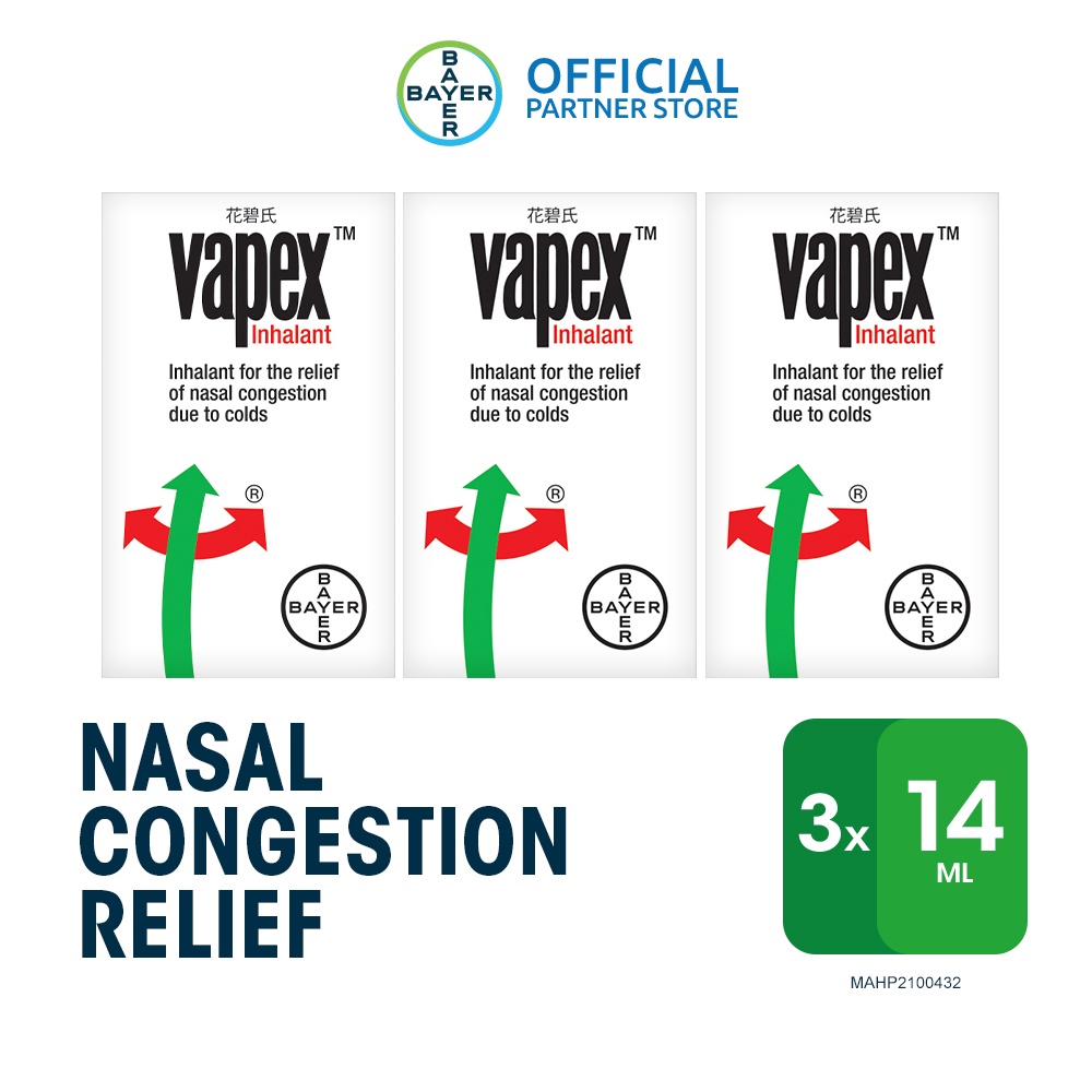 [Bundle of 3] Vapex Nasal Decongnestant Inhalant 14ml Exp June 2027 ...