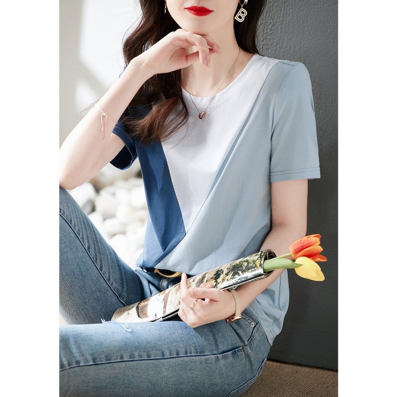 2022 Summer New Women Clothing Korean Style Fashionable Women Top Comfortable and Versatile Thin Color Matching Casual T-shirt Women