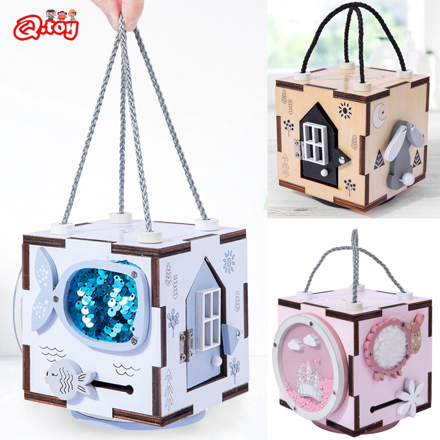 Montessori Intellectual Box Sensory Activity Wooden Busy Board Cube ...