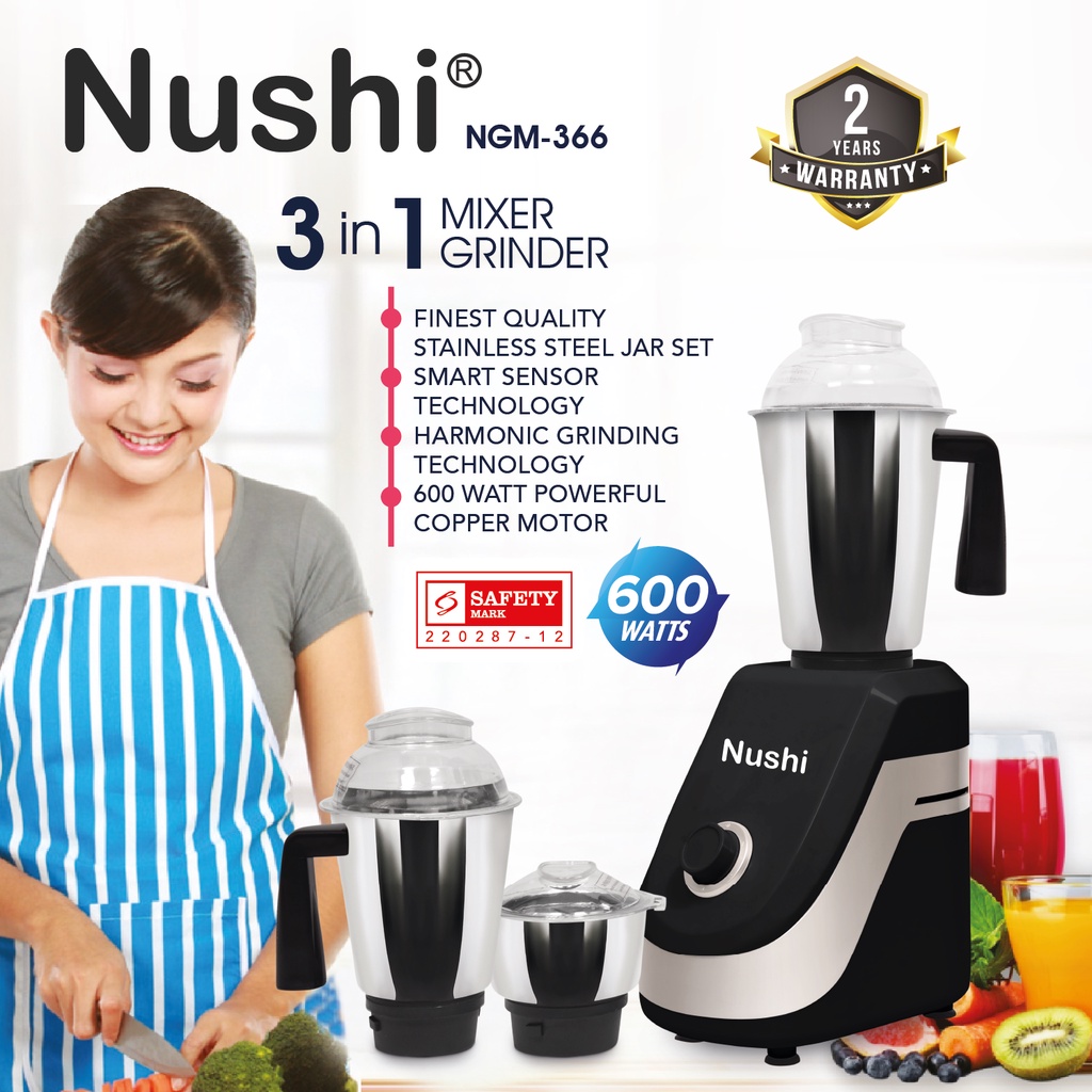 NUSHI NGM366 MIXER GRINDER / 3 IN 1 BLENDER / DOSA BATTER / SAMBAL