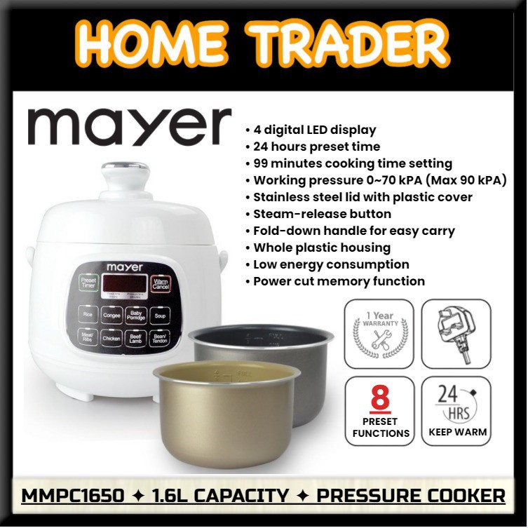 MAYER 1.6L PRESSURE COOKER MMPC1650 Shopee Singapore