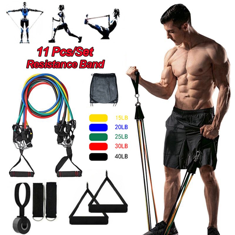 11Pcs Resistance Bands Set Expander Pilates Yoga Exercise Fitness