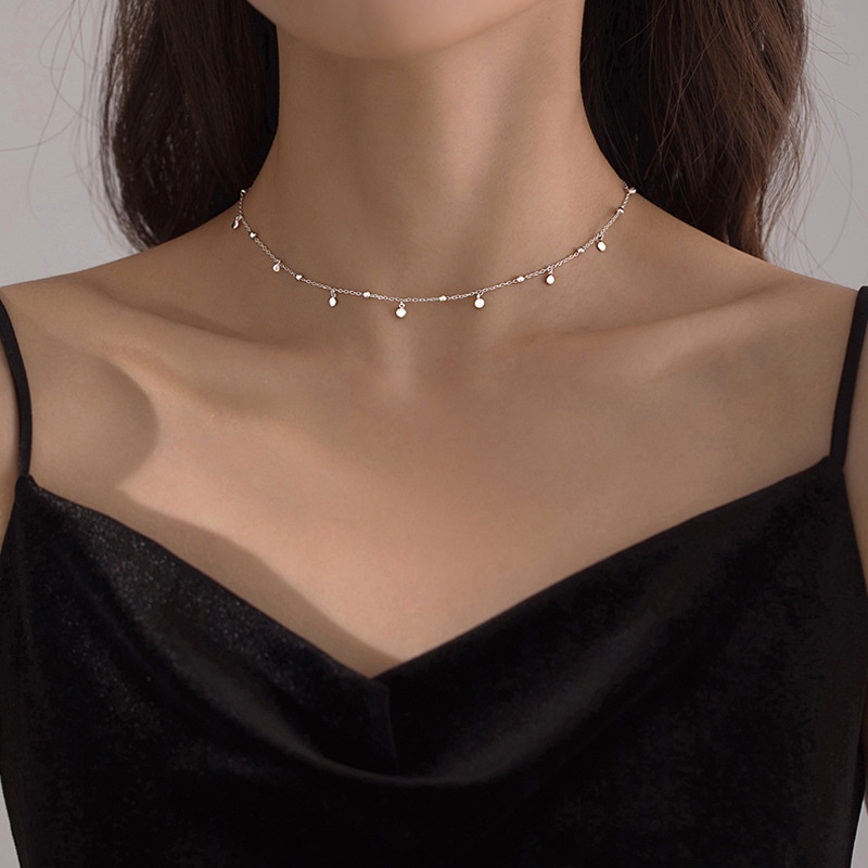 S925 Sterling Silver Sparkling Star Spreading Round Bead Clavicle Chain Necklace Women's Short Elegant Chain Necklace 2022 New Fashion Jewelry