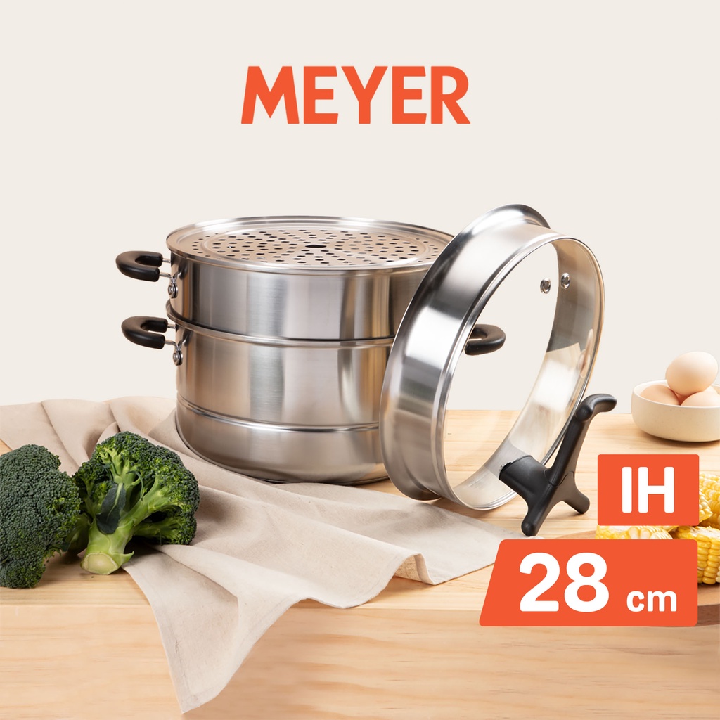 Meyer Cook Look Stainless Steel Induction 28cm 8.5L Steamer with Glass Lid