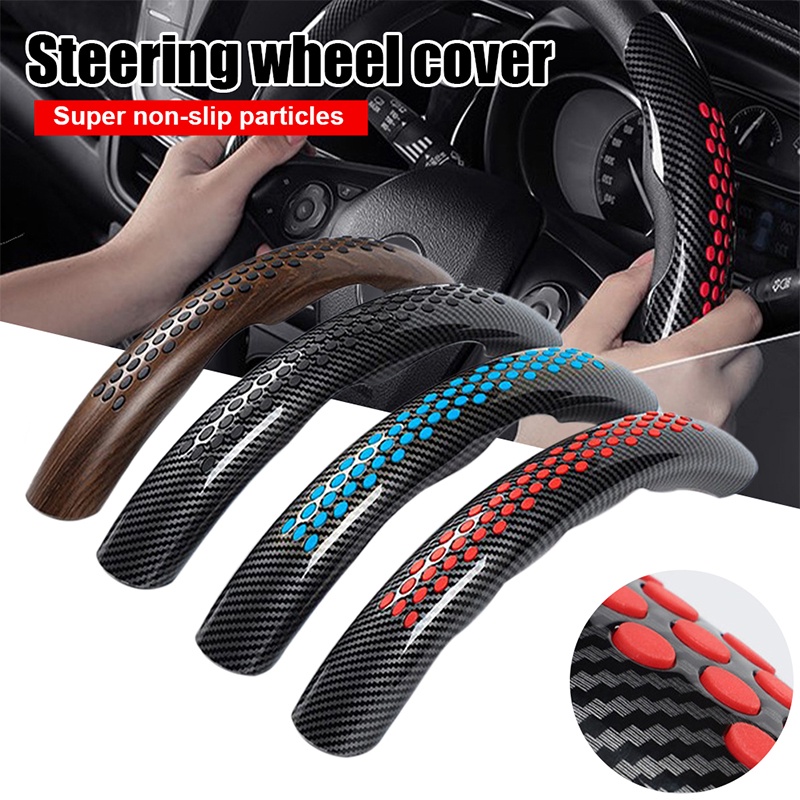Anti-slip 1 Pair Durable Ultra-thin Automobile Silicone Carbon Fiber 38cm Buckle Lines Car Steering Wheel Cover Auto Accessories