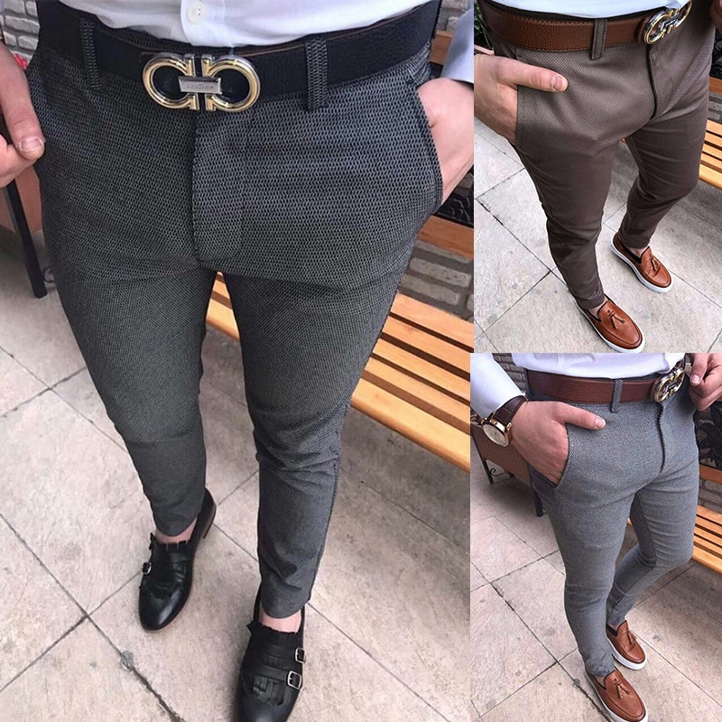 Fashion Trend Men Smart Casual Slim Fit Skinny Business Formal Party Pants  Slacks Summer Long Trousers Bottoms