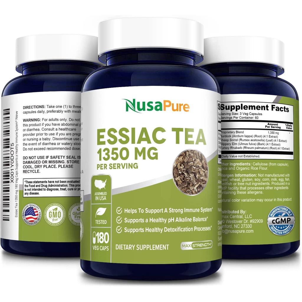 NusaPure Essiac Tea 1350 mg 180 Veggie Caps (Vegetarian, NonGMO