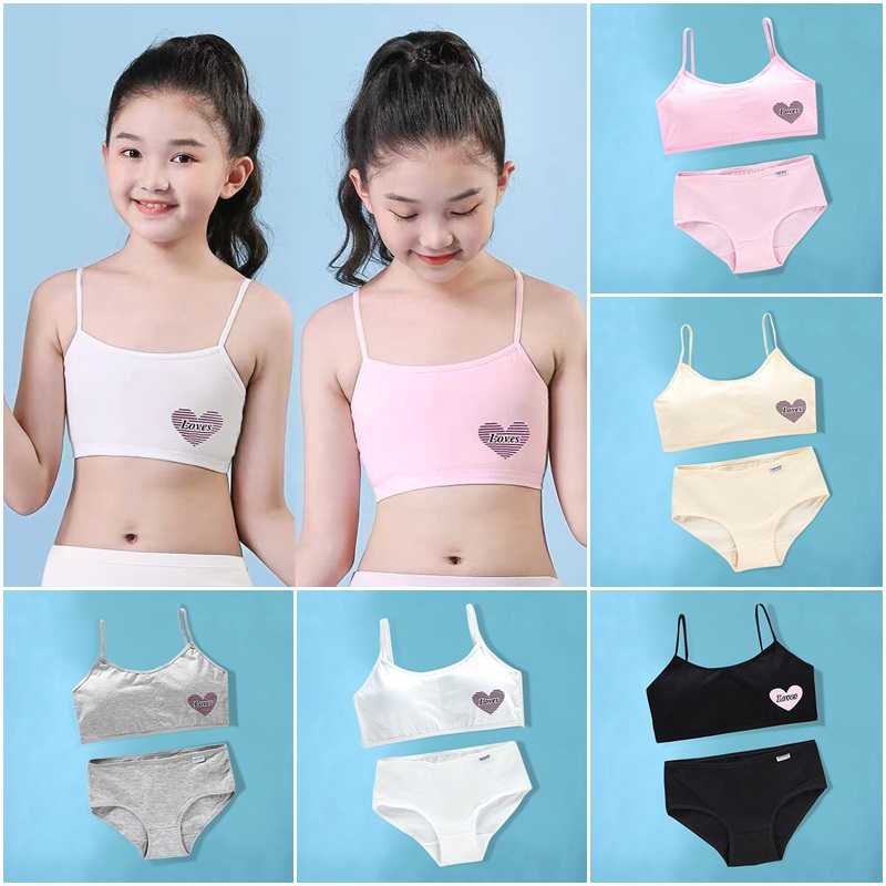 Teen Girls Underwear Set, Soft Cotton Sport Bra and Brief Underpants for  8-16 Year-old Girls Solid Color