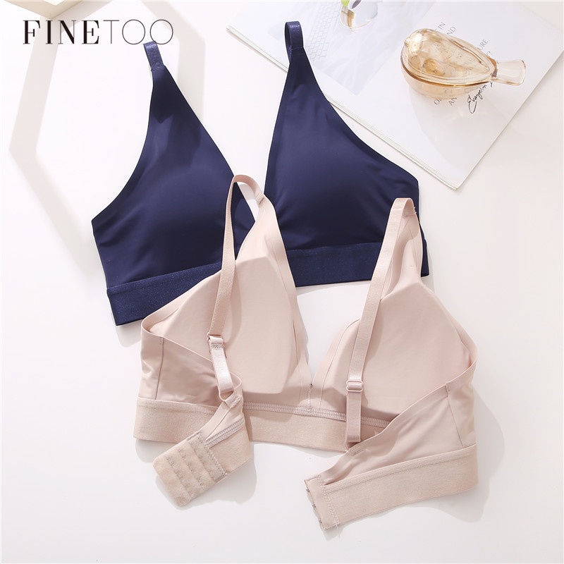 Finetoo Deep V Latex Bra Women Seamless Lingerie Lace Strap