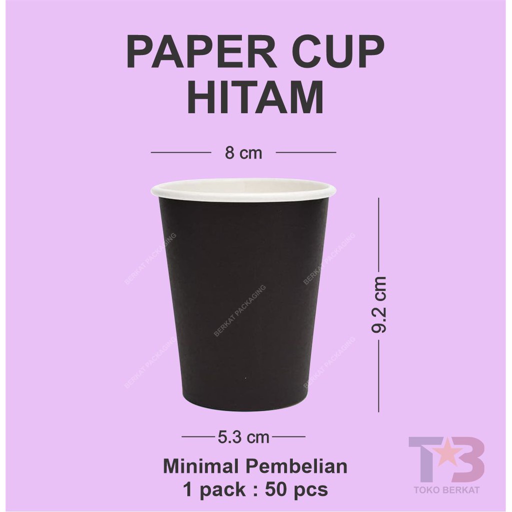 HITAM Paper Cup Plain 8oz Black/Paper Cup Hot Black/Screen Printing ...