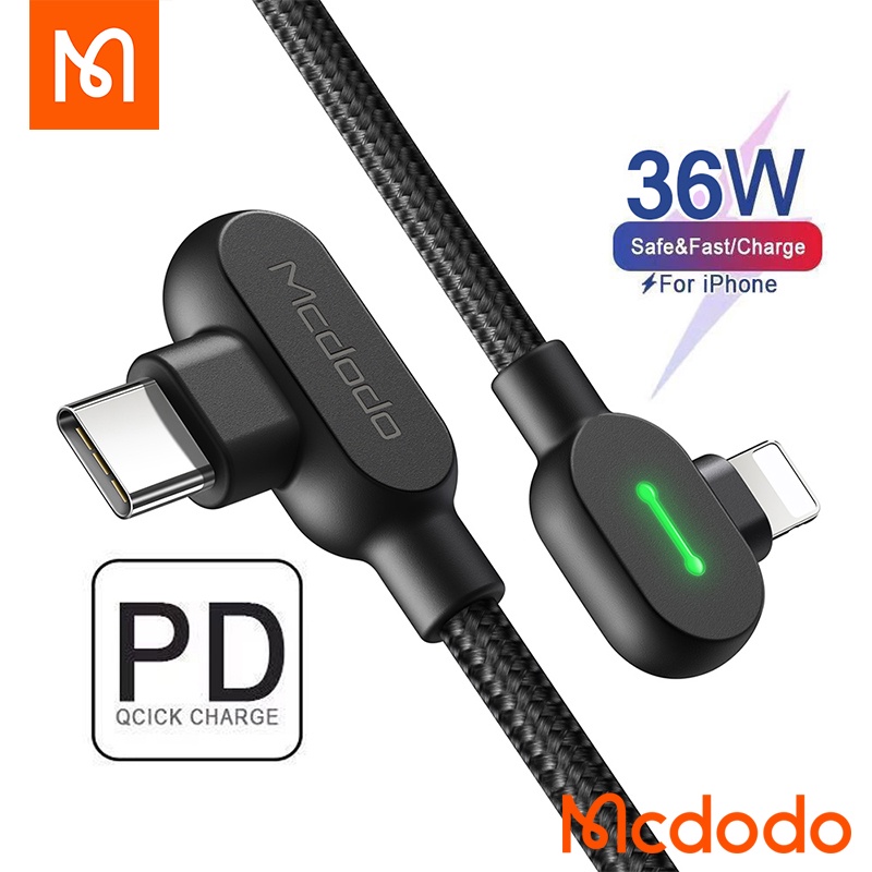 Mcdodo 36W PD Type-C To Lightning USB C Fast Charger Compatible with  iPhone13 12 11 Por Mxs XS Macbook IPad IOS13 Cables CA-737