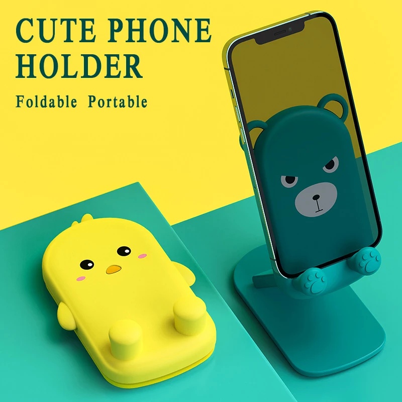 Cell Phone Stand Cute Cartoon Bear Portable Foldable Lifting Mobile Phone Stand Desktop Cellphone Holder