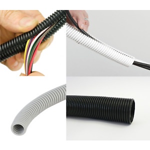 PVC Corrugated Flexible Conduit /Wiring Hose for Cable, Wire Protection (White / Black)