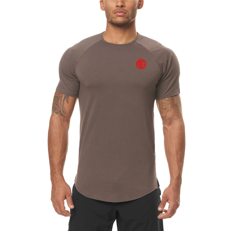 Raglan Short Sleeve Slim Fit T shirt Men Gym Clothing Bodybuilding Fitness Tight Sportswear T-shirt Quick Dry Training Tee shirt