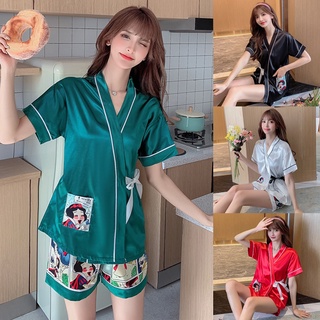 Ice silk pajamas women's 2022 new two-piece suits popular home wear women  pajamas set gece sikiş