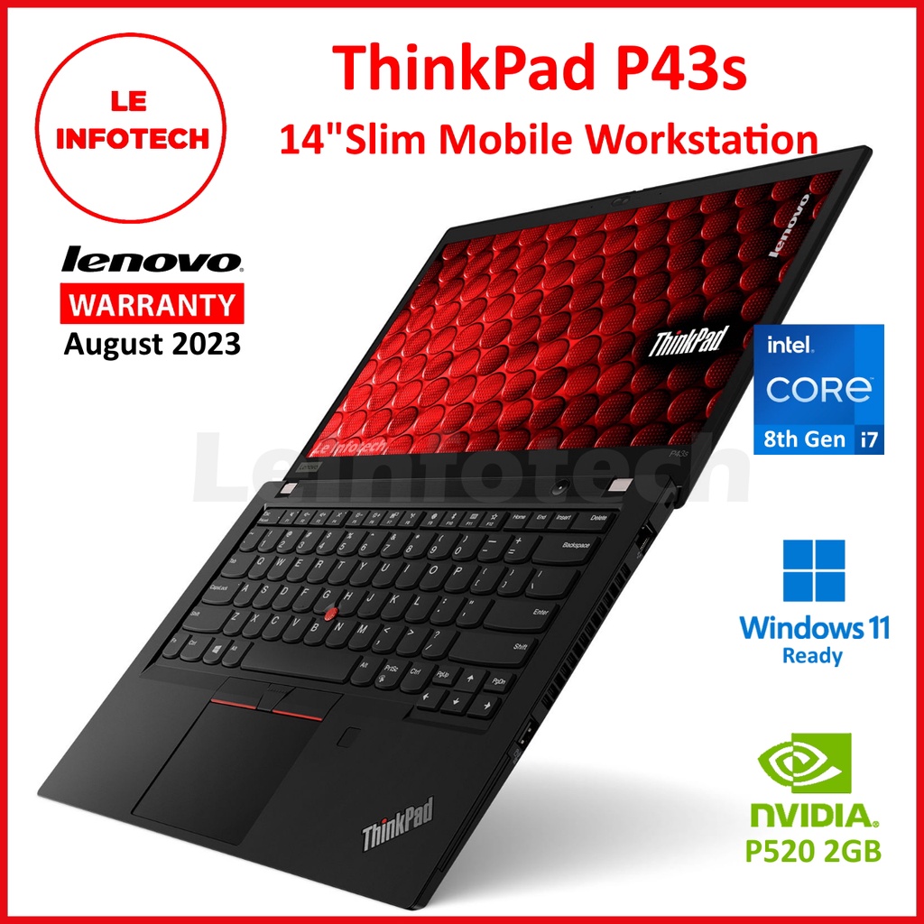 Lenovo ThinkPad P43s 14” Mobile Workstation Intel i7-8565U 1.8GHz 16/24 GB RAM 512GB NVMe TB3 HDMI Win11Pro Warranty