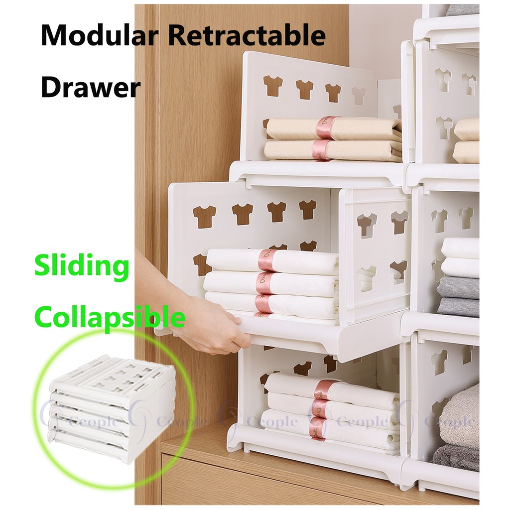 Wardrobe Clothes Organizer Foldable Modular Retractable Shelf Multi Storey Stackable Drawer