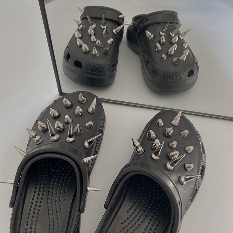 Punk Style Rivet Hole Shoes Accessories Finished Flower croc Shoe ...