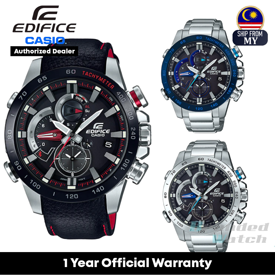 Casio Edifice EQB 800 Series Men s Smartphone Link Black Dial Leather Stainless Steel Watch Shopee Singapore