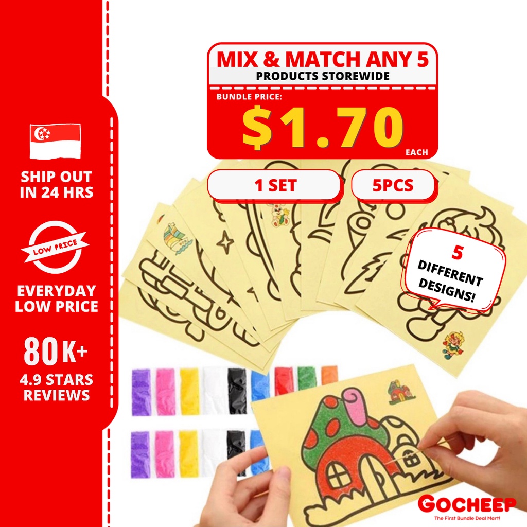 (5pcs) ?$0.34 PER PIECE?Sand Art Kids Painting Toys Children DIY Coloring Glitter Goodie Bags Gifts Color GoCHEEP