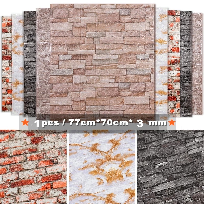 3D Brick Wall Sticker Self-Adhesive Waterproof Imitation Brick Wallpapers PE Foam Wall Stickers Living Room Bedroom Kitchen Home Decor