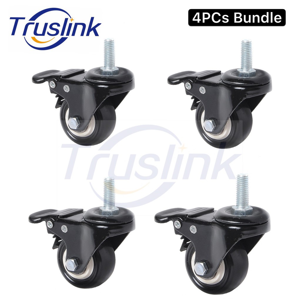 4PCs 1.5/2 Inch Swivel Caster Wheels PU Threaded Stem with Lock 360 Degree Heavy Duty
