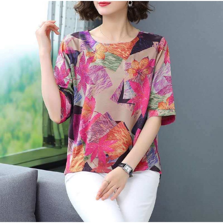 ☞[Printed T-shirt] Loose and slim, plus size, women's clothing, middle-aged mother's clothing, middle-sleeve, bottoming shirt, top