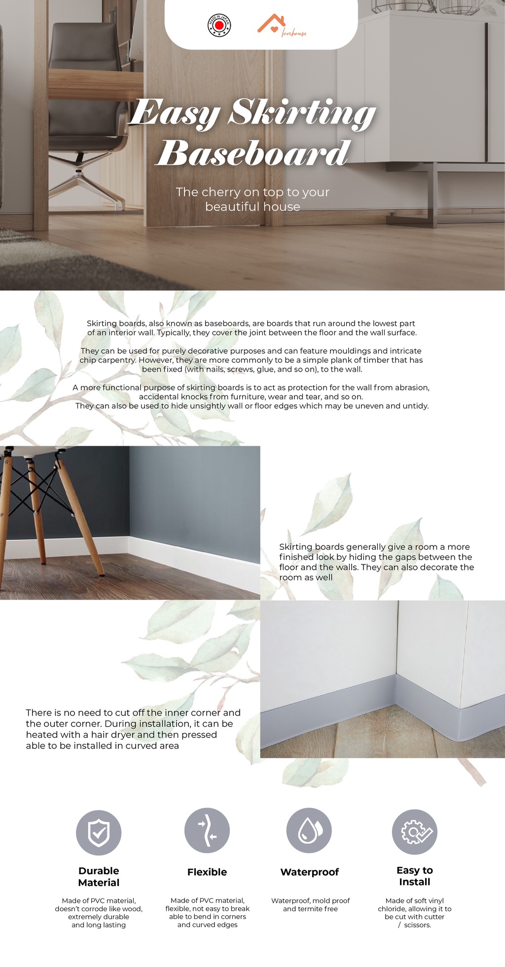 Lovehouse226 Toli and Sangetsu easy skirting baseboard flooring sticker ...