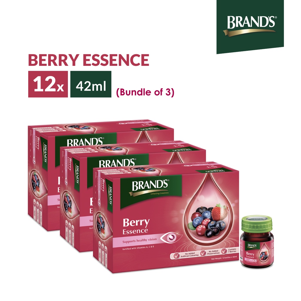 BRAND’S® Berry Essence 3 Packs x 12 bottles x 42ml | Fortified with Vitamin A,C,E, Zinc [Expiry Date 21/05/2024]