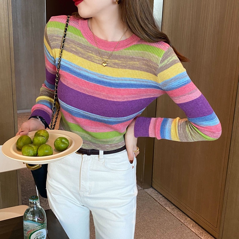 rainbow long sleeve crop top