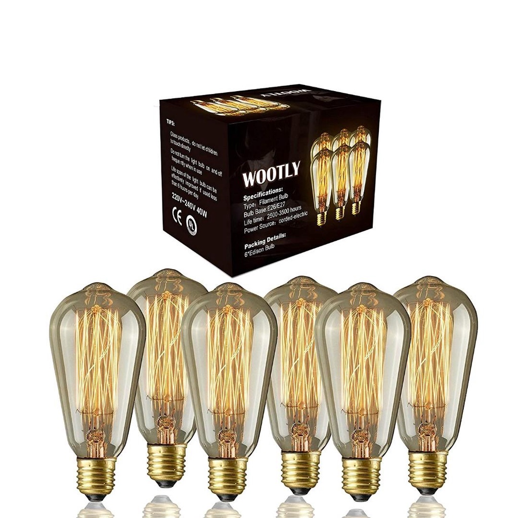 WOOTLY- Edison Bulb E27 60watt (6Pack) | Shopee Singapore