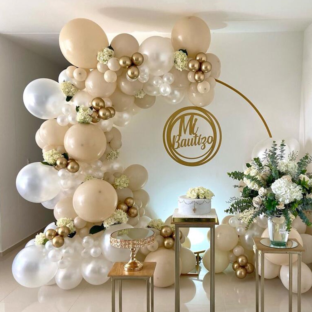 Pearl White Arch Garland Kit Sand White Metallic Gold Latex Balloons ...