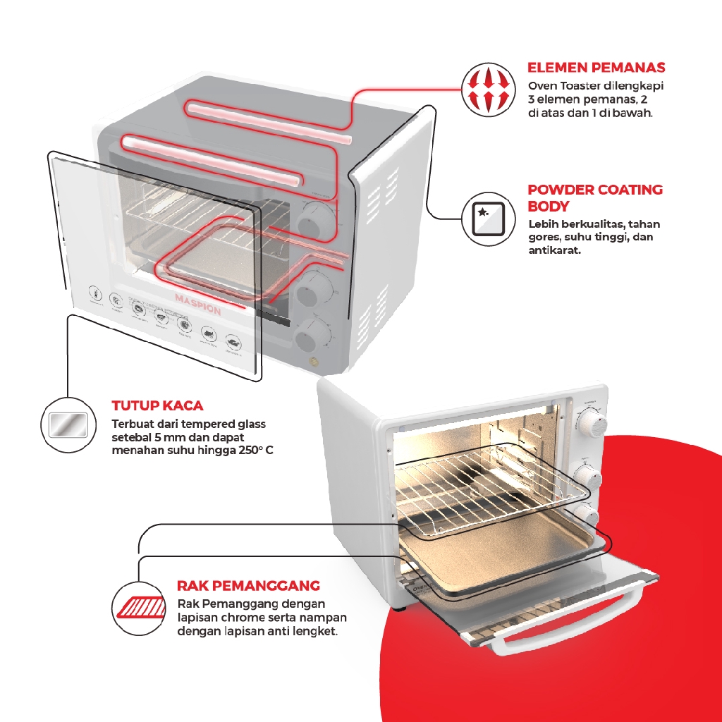 Maspion Oven Toaster Tungku Pemanggang 18 Liter MOT-1801 S - Gambar 4
