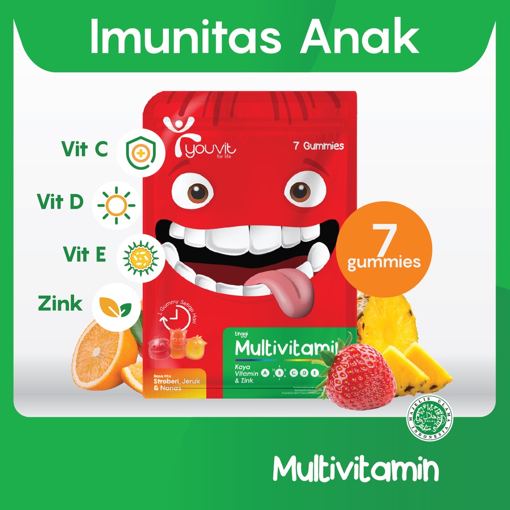 Youvit Multivitamin Anak 1 Sachet isi 7 Gummy / Vitamin Anak / Multivitamin - Gambar 3