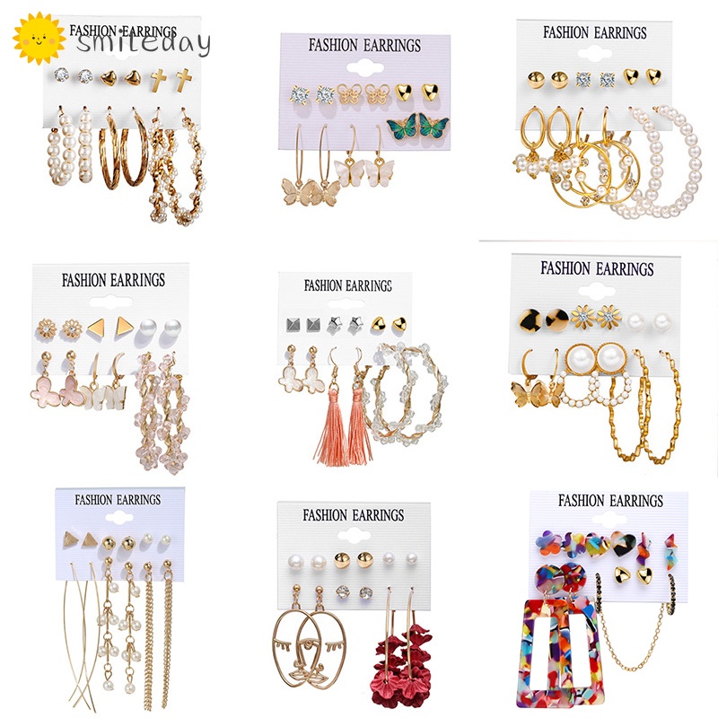 20 Types Pearl Tassel Earrings Set Stud Earring Korean Fashion Butterfly Hollow Drop Geometric Earring Women Girl Jewelry Accessory Gift