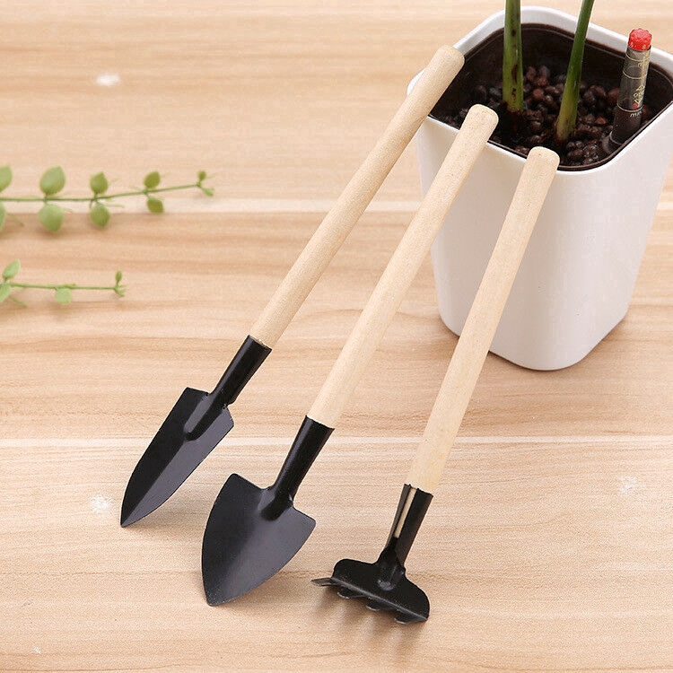 3pcs/set Mini Shovel Rake Wooden Handle Metal Head For Flowers Potted ...
