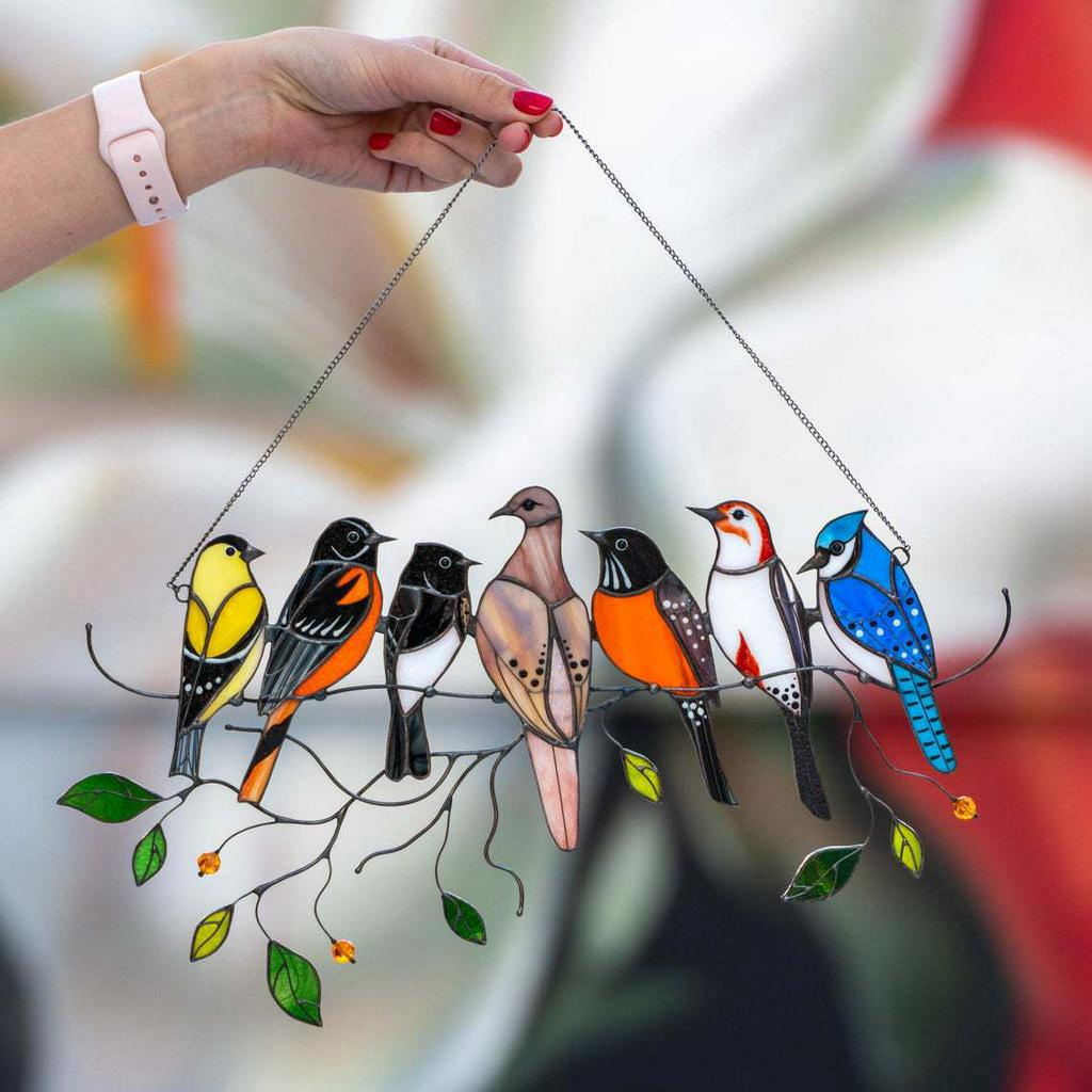 Mini Stained Bird Glass Window Hangings Acrylic Wall Hanging Birds Decor Room Accessories Scandinavian Decor Mothers Day Gift