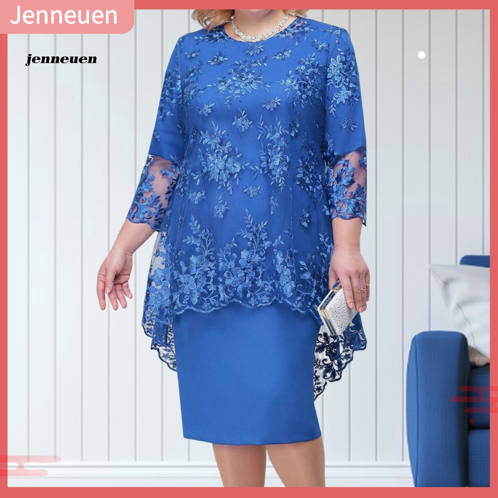 JEN Plus Size Gown Dress Elegant Embroidery Flower Lace Party Midi ...