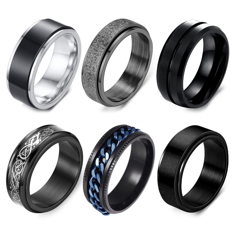 Anxiety Ring Fidget Spinner Rings For Women & Men Black Stainless Steel ...
