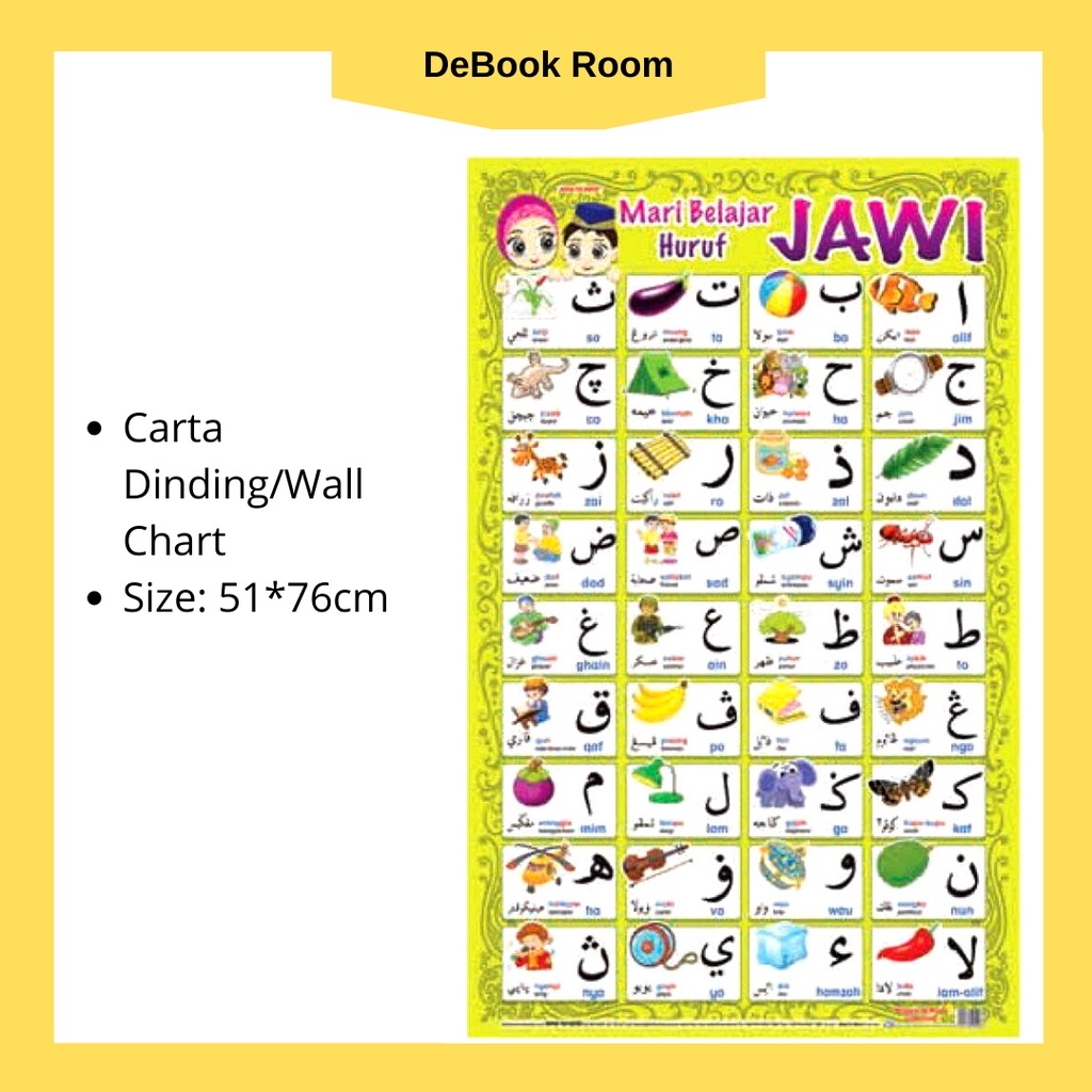 Study Carta/Study Poster: Let's Learn Jawi Letters (Wall Chart For ...