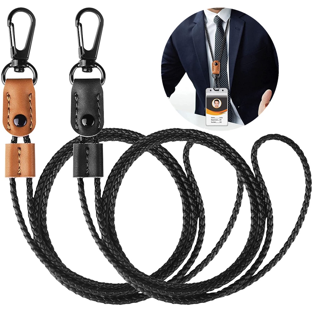 1-Pack Neck Braided Leather Adjustable Long Badge Lanyard String Strap ...