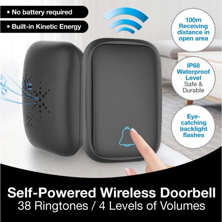 [SG Brand] Self Powered Doorbell Single / Double Receivers Wireless