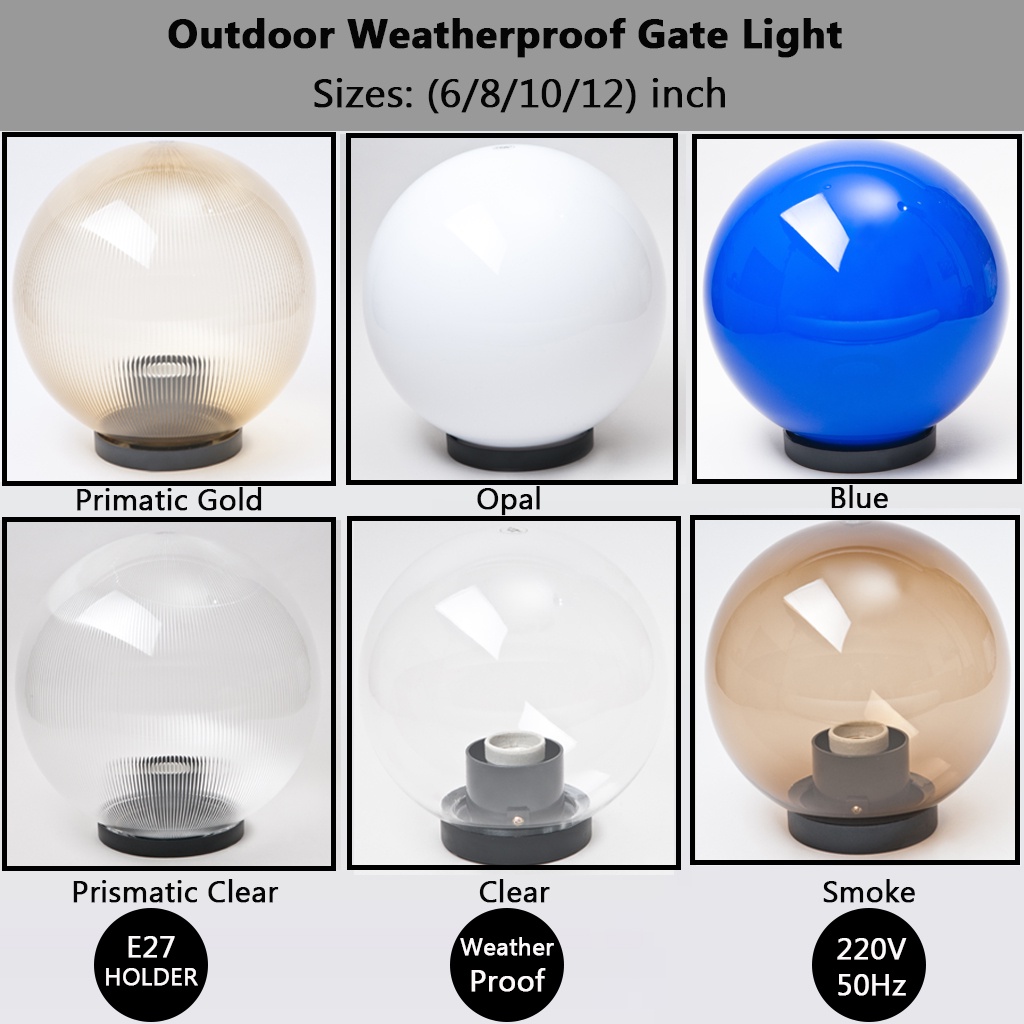 3H Weatherproof Fence Casing Light E27 6/8/10/12-inch Outdoor Globe ...