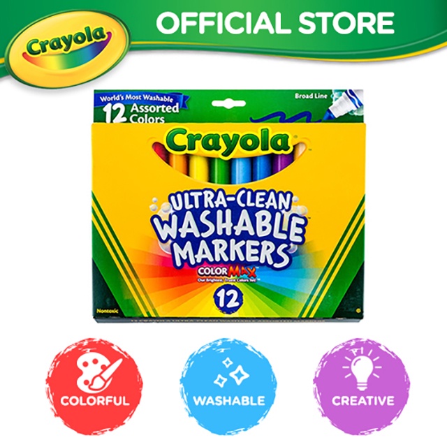 Crayola Ultra-Clean Assorted 12-Count Broad Line Washable Markers, Age ...