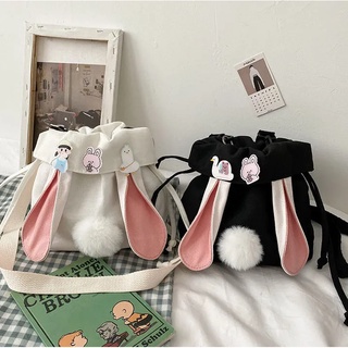 Plush Bunny Bucket Ear Bag, Cute Drawstring Crossbody Bag, Small