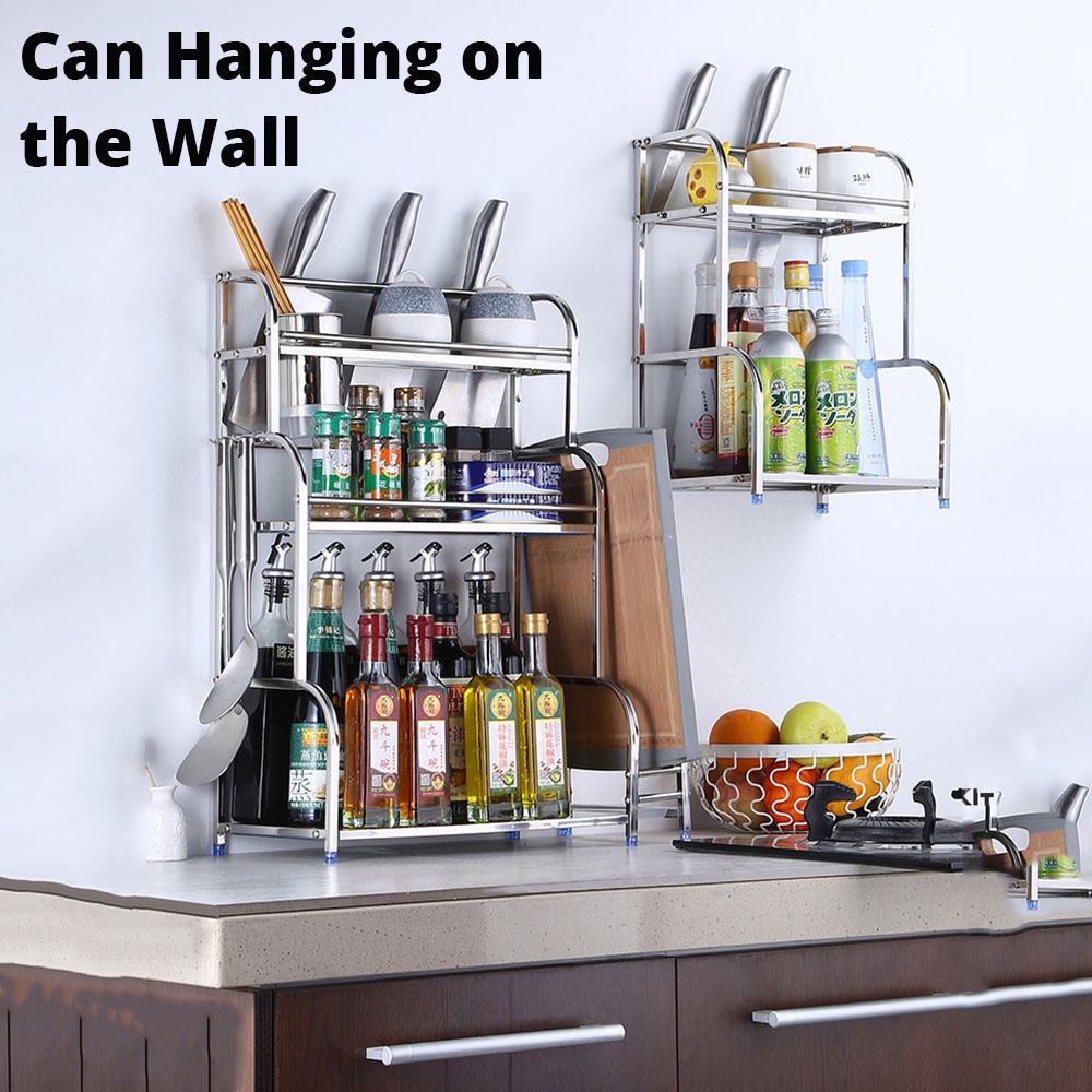 {SG} Stainless Steel Kitchen Rack Spice Rack 2-Tier Kitchen Organizer ...
