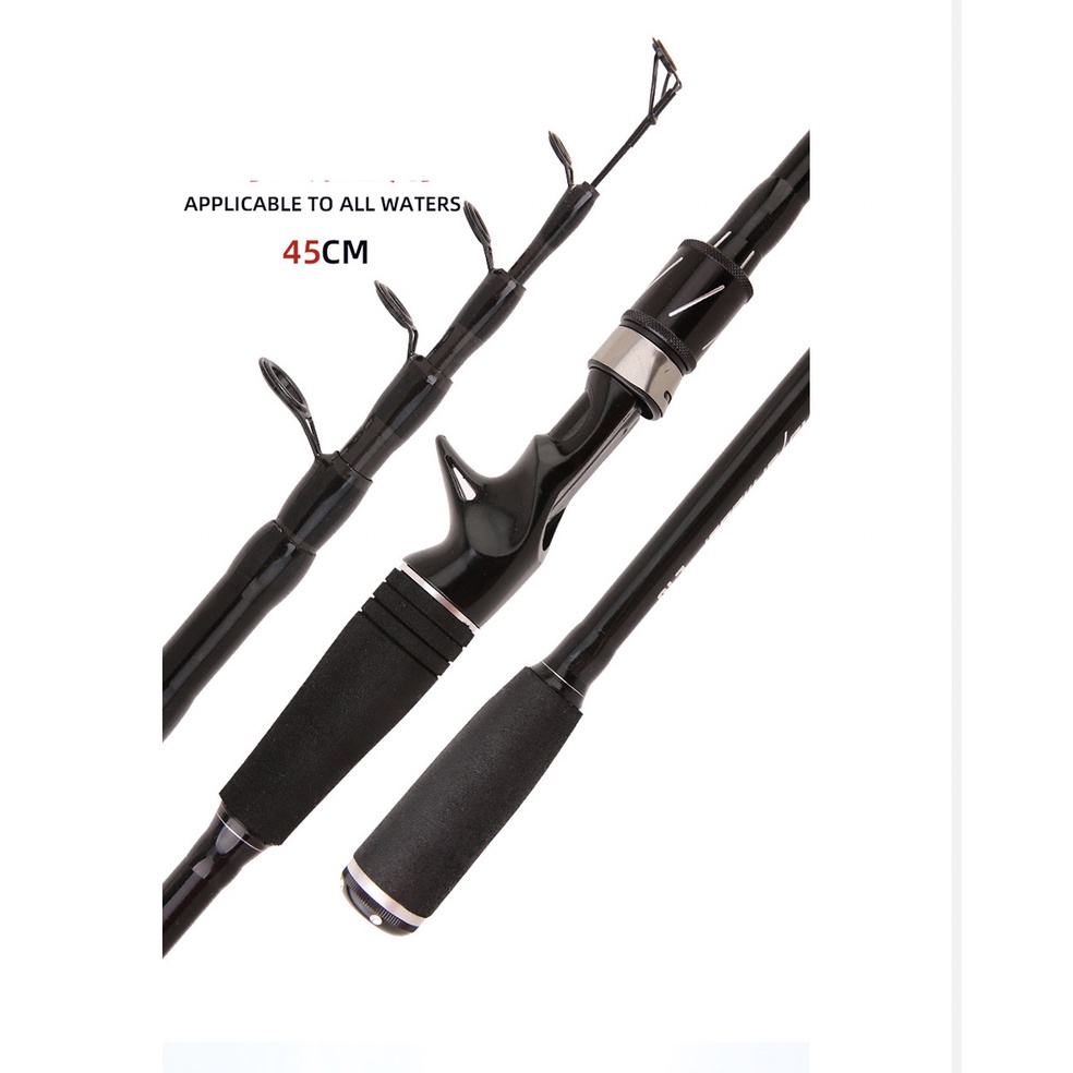 Joran Pancing Telescopic Fishing Rod 1.8m 1.6m Ultralight Weight Carbon Fiber Casting Spinning Murah Warna Hitam - Gambar 4