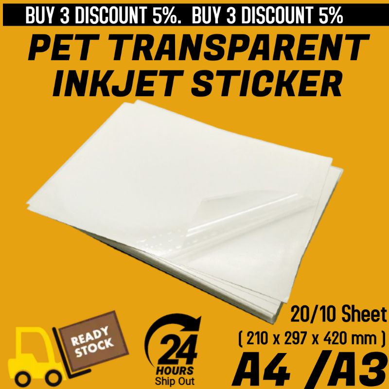A4 Transparent Sticker Inkjet Pet Premium Label Printer Pelekat ...