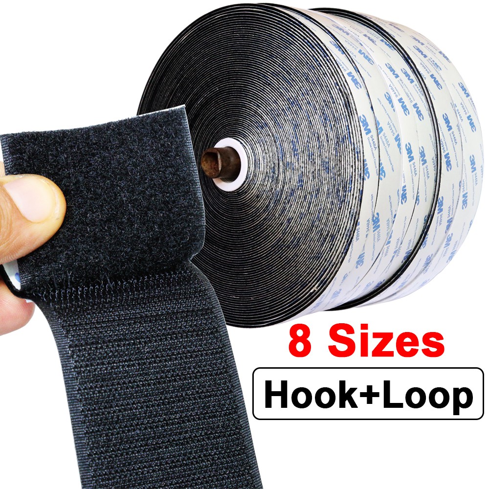 Length 50CM(19.7inches) 3M Velcro Tape Self Adhesive Glue Hook & Loop Tape Fastener Mosquito Net Home Improvement DIY Tools Velcro Straps Tapes